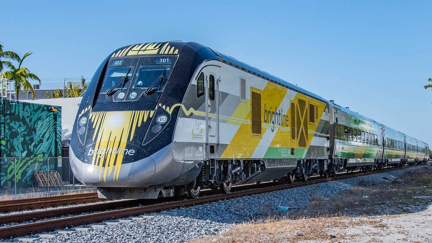 A Brightline train in Miami's Design District. Image: Han Zheng via Wikimedia Commons A Brightline train in Miami's Design District. Image: Han Zheng via Wikimedia Commons