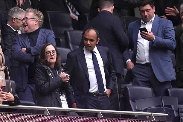 Tottenham Hotspur CEO Vinai Venkatesham in the stands ahead of the Premier League match at the Tottenham Hotspur Stadium, London. Picture date:...