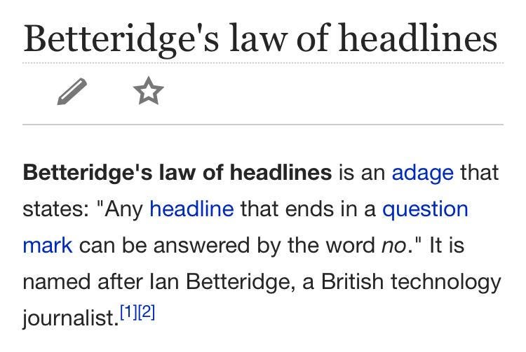 Brian D. Earp, Ph.D. on X: "Betteridge's law of headlines  http://t.co/IQ14CPZKAR" / X