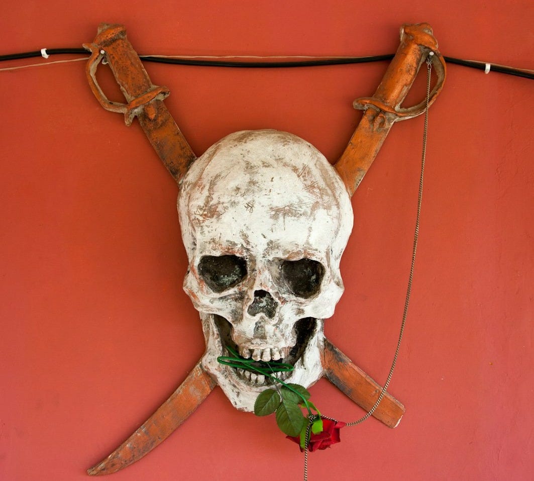 white skull on red wall white skull on red wall