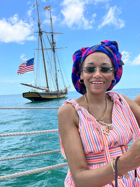 Vanessa on a 1800s boat in Florida