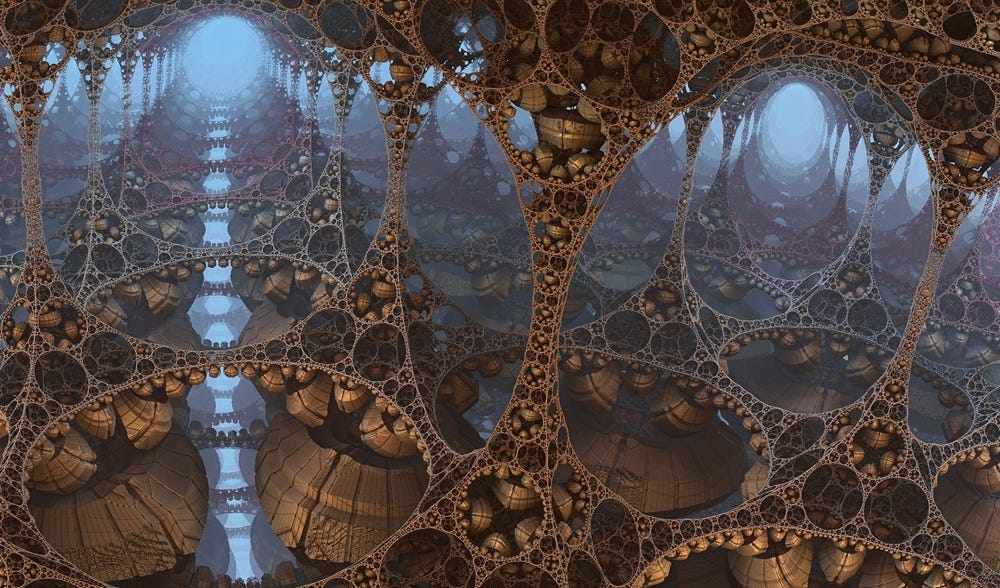 a fractal image of a network of alien pods