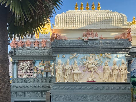 The elaborate exterior of Sri Senpaga Vinayaga Temple in Singapore