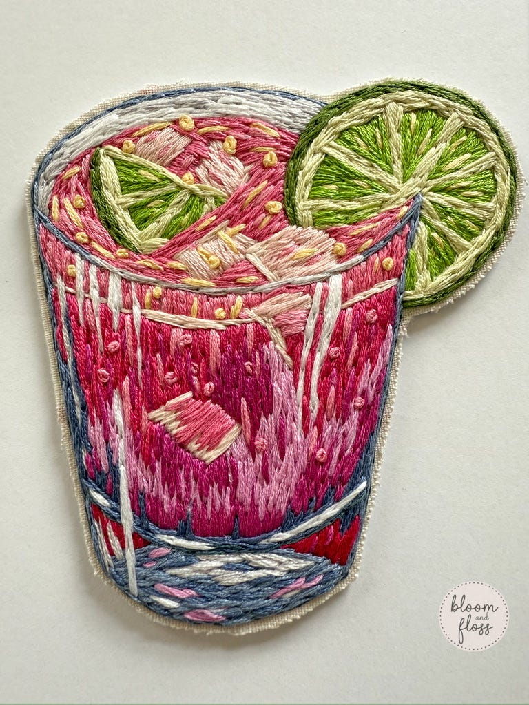 cocktail embroidery by Bloom and Floss cocktail embroidery by Bloom and Floss