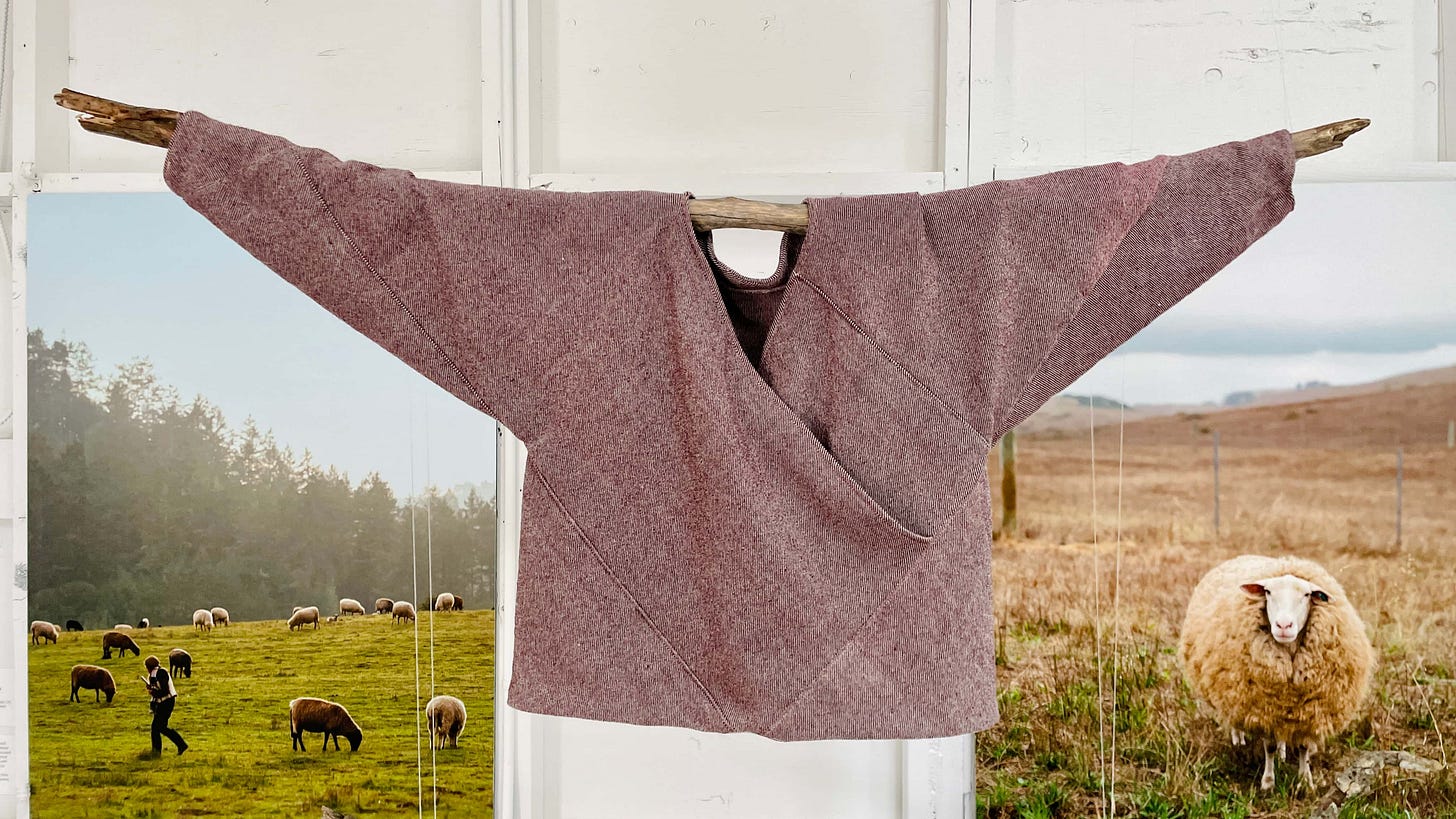 7-Square wrap top made with Lani’s Lana Wool Twill, showcased during Fibershed Design Challenge final showcase. 7-Square wrap top made with Lani’s Lana Wool Twill, showcased during Fibershed Design Challenge final showcase.