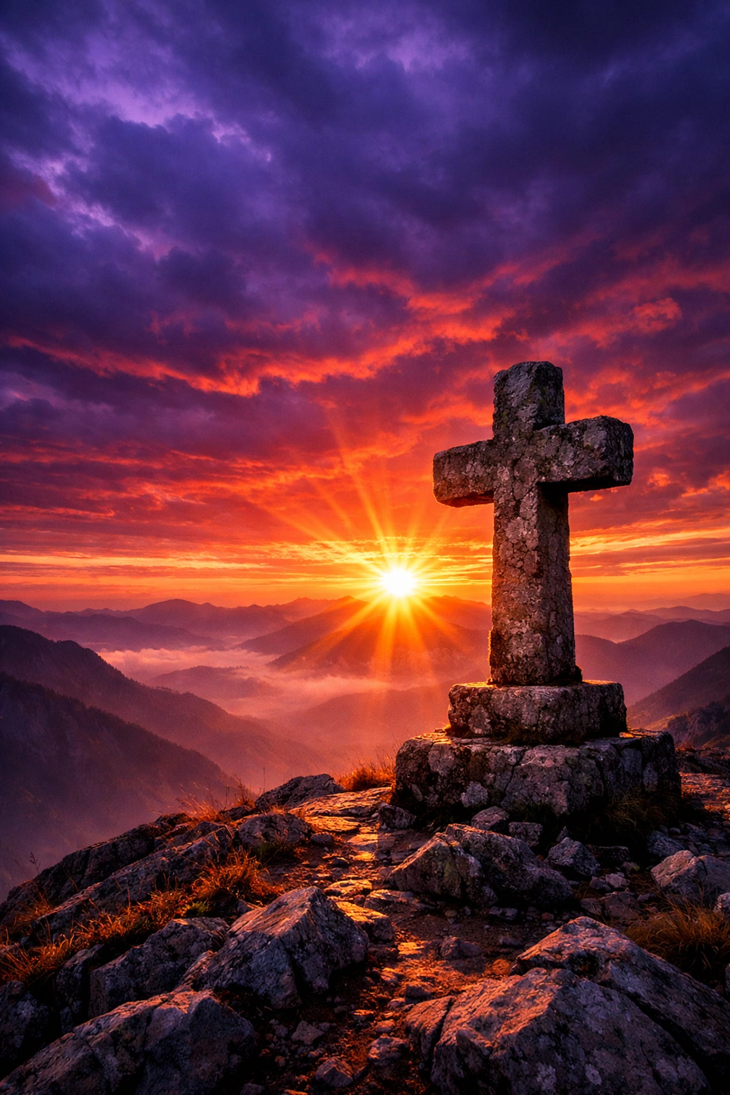 A stone cross atop a mountain at sunrise, symbolizing the eternal stability of divine reason and objective truth | Dr. Marcus Peter A stone cross atop a mountain at sunrise, symbolizing the eternal stability of divine reason and objective truth | Dr. Marcus Peter