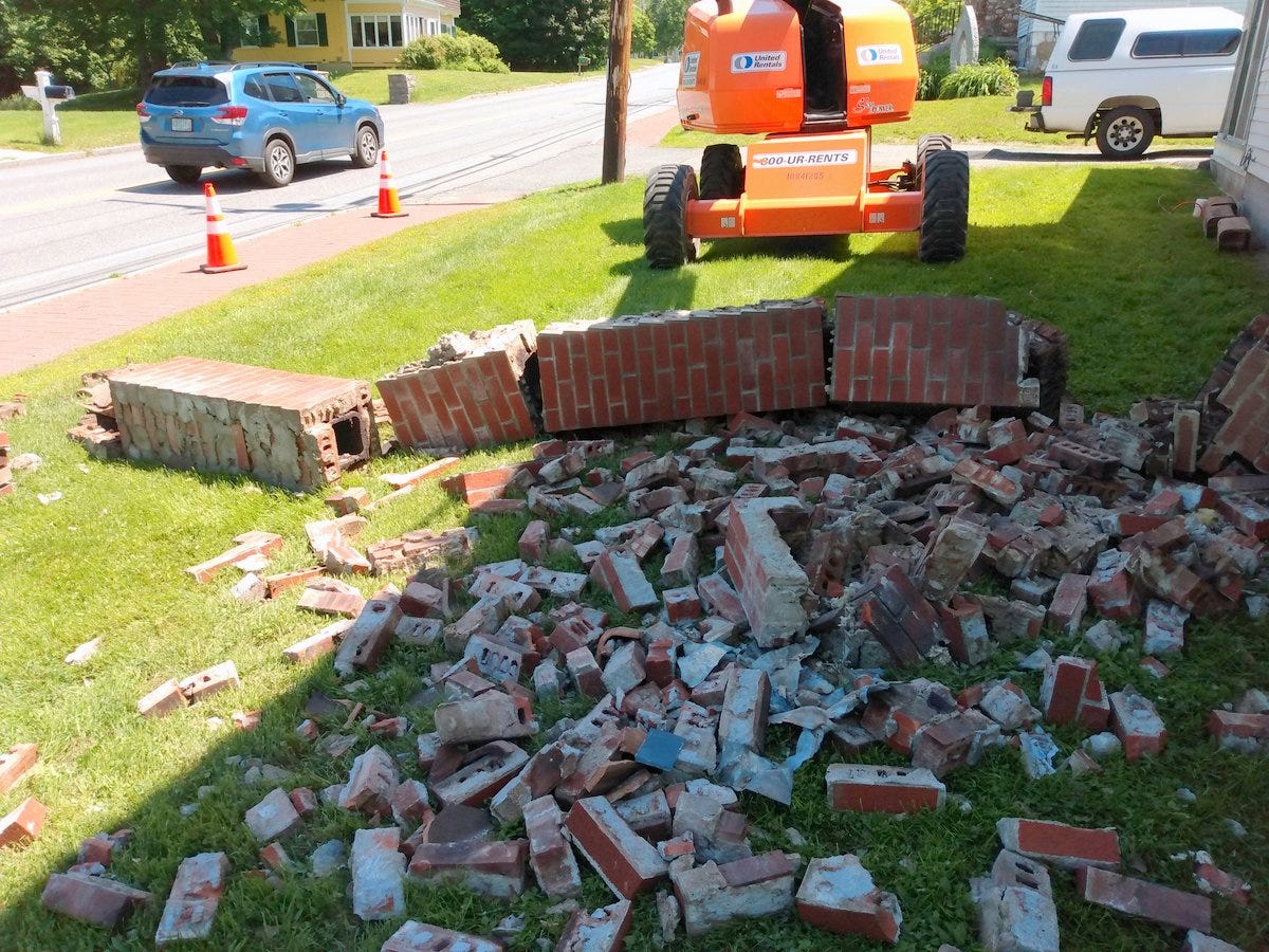 broken chimney on the ground