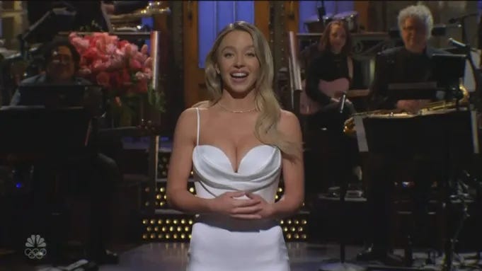 Sydney Sweeny on SNL screenshot X Sydney Sweeny on SNL screenshot X