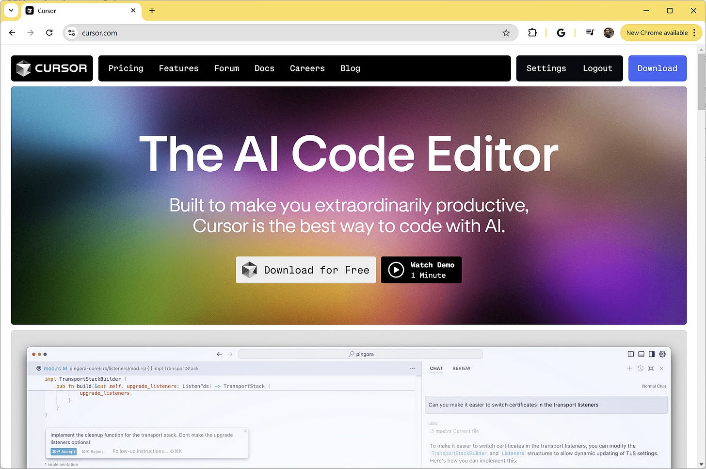 Cursor AI website homepage