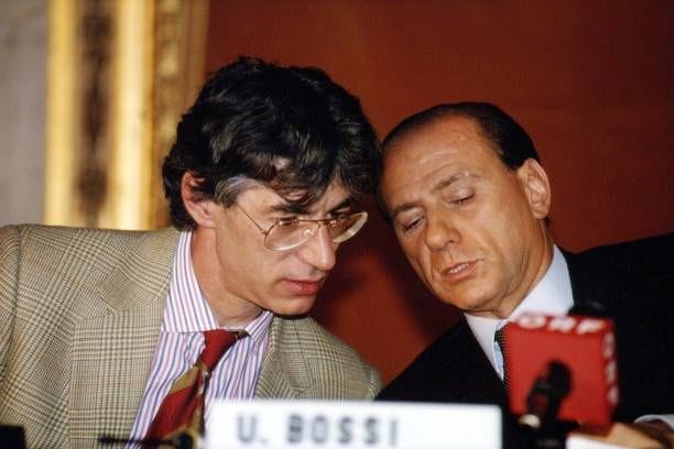 Candidate Prime Minister Silvio Berlusconi of Forza Italia and Umberto Bossi of Lega Norda hold a press conference announcing their alliance for the...