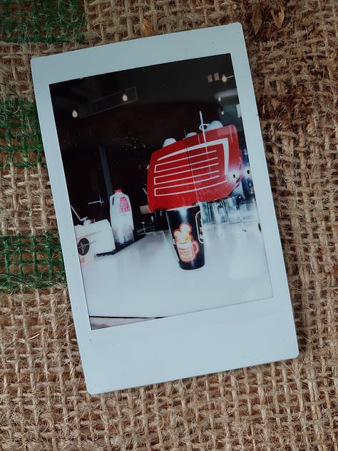 A collection of photos of coffee mugs or selfies of the bearded photographer drinking coffee.
