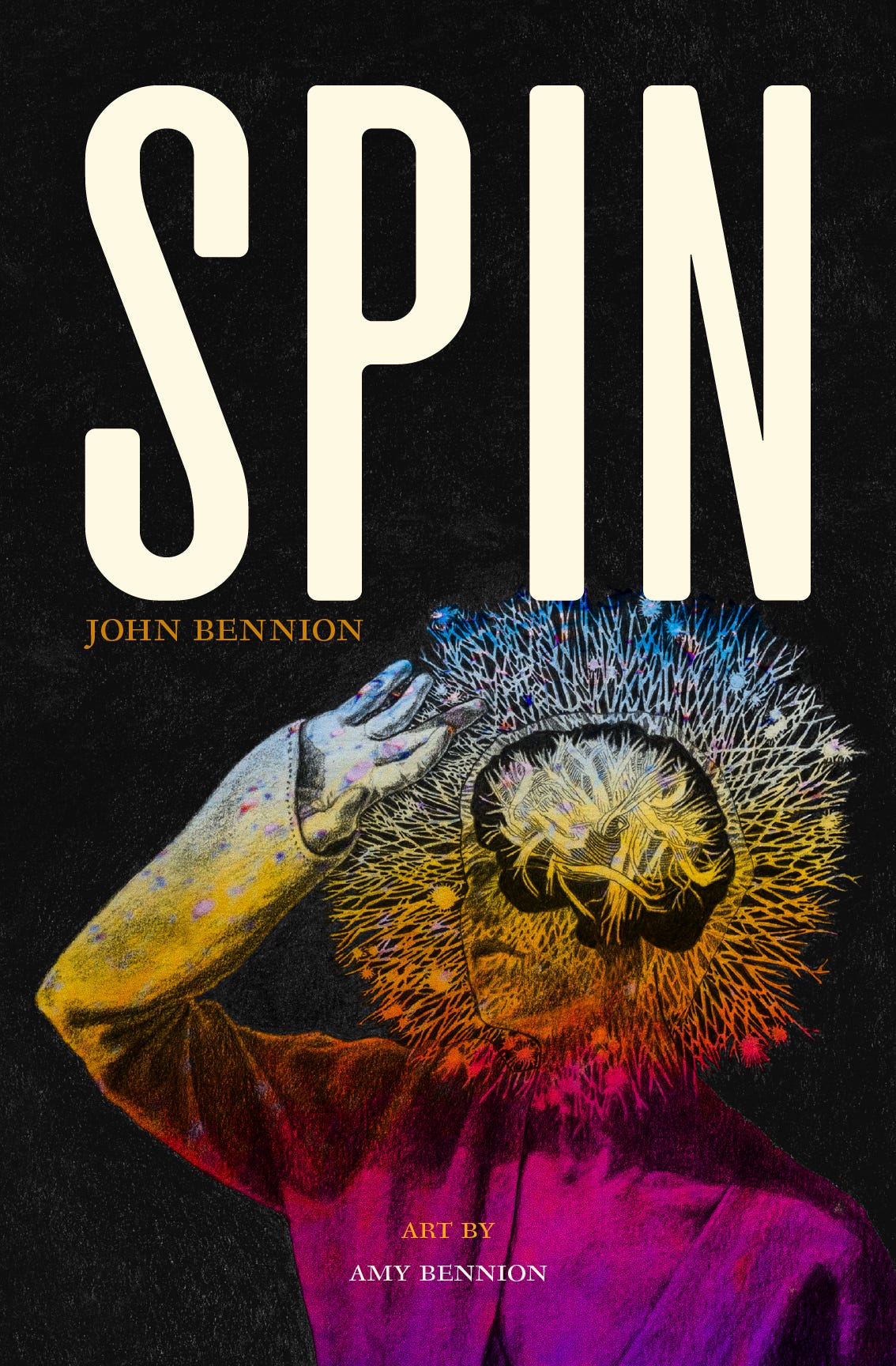 Cover of BCC Press's book, “Spin”, a novel by John Bennion