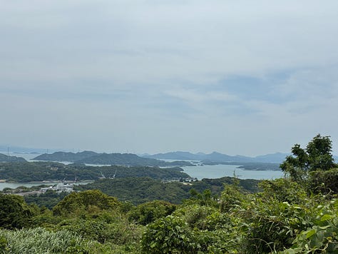 views over the Uto Peninsula and distant mountains and sea