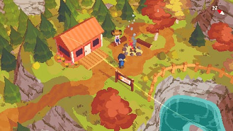 Various sceneries from the video game showcasing a forest, beach, graveyard, stickball yard, gliding over the island
