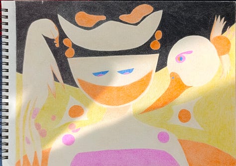 coloured pencils on paper, geometrical and more complex shapes in abstract compositions