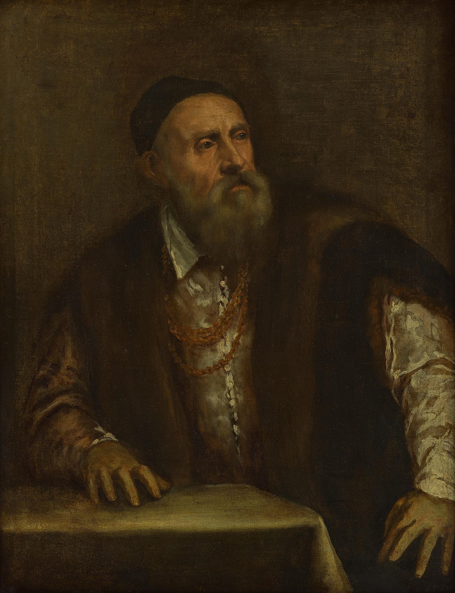Painted self portrait of the Venetian artist Titian in old age Painted self portrait of the Venetian artist Titian in old age