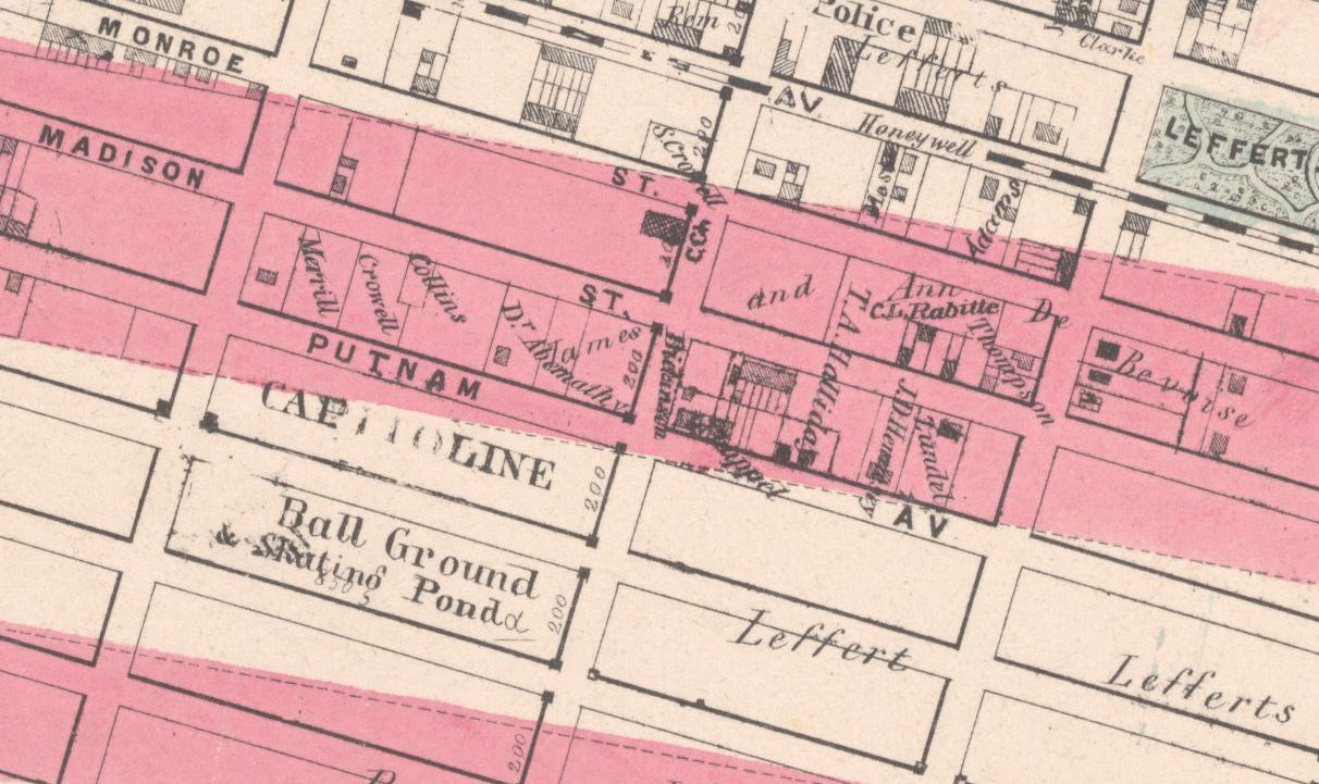map showing capitoline grounds marked for baseball and skating