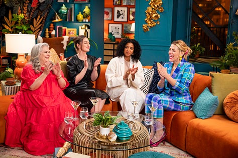 Busy Philipps, Renee Elise Goldsberry, Sara Bareilles & Paula Pell on the set of Busy This Week on QVC+