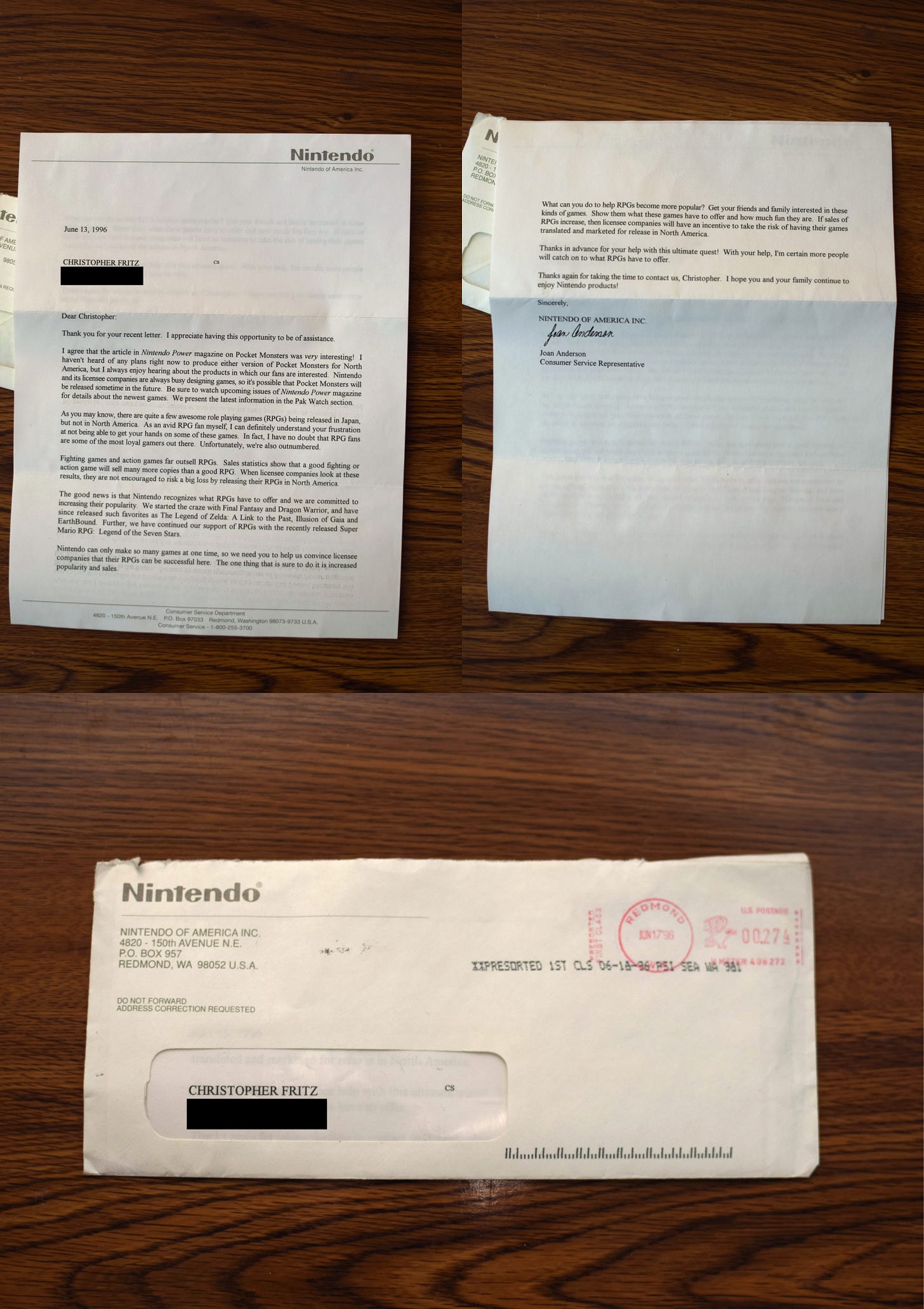 In June 1996, Chris received a letter from Nintendo of America in response to his question, on whether Pocket Monsters would ever be released in the United States In June 1996, Chris received a letter from Nintendo of America in response to his question, on whether Pocket Monsters would ever be released in the United States