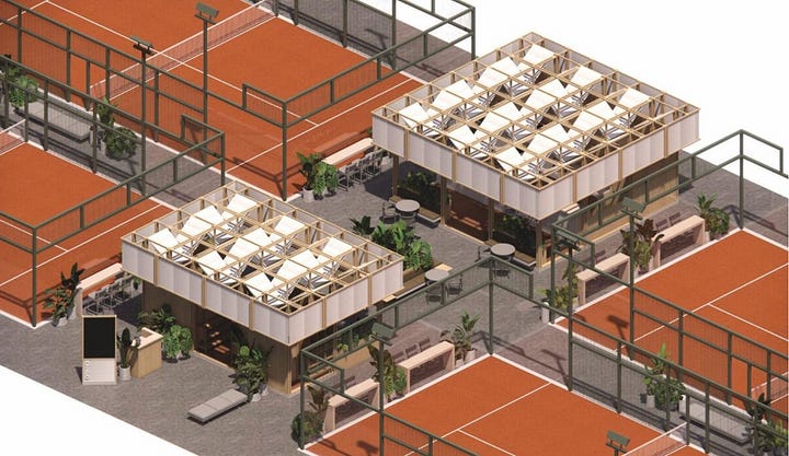 Artist renderings of Ace Padel and Studio Arenna