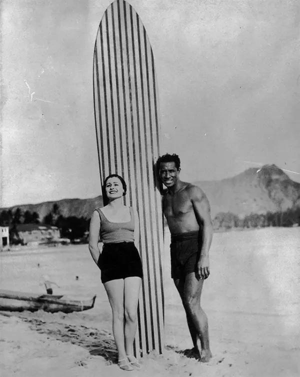Duke Kahanamoku, the father of modern surfing, introduced wave-riding to New York's Rockaway Beach in 1912, sharing its thrill with an urban audience. Duke Kahanamoku, the father of modern surfing, introduced wave-riding to New York's Rockaway Beach in 1912, sharing its thrill with an urban audience.