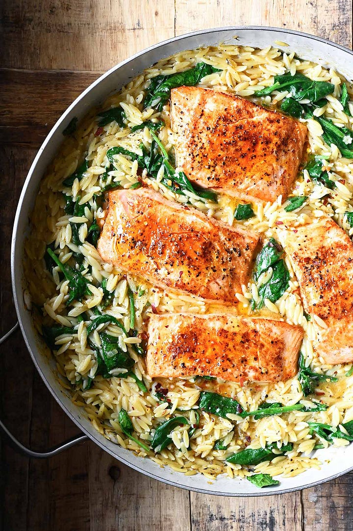 chicken tacos, Salmon Orzo, stuffed turkey sweet potatoes, lentil coconut curry