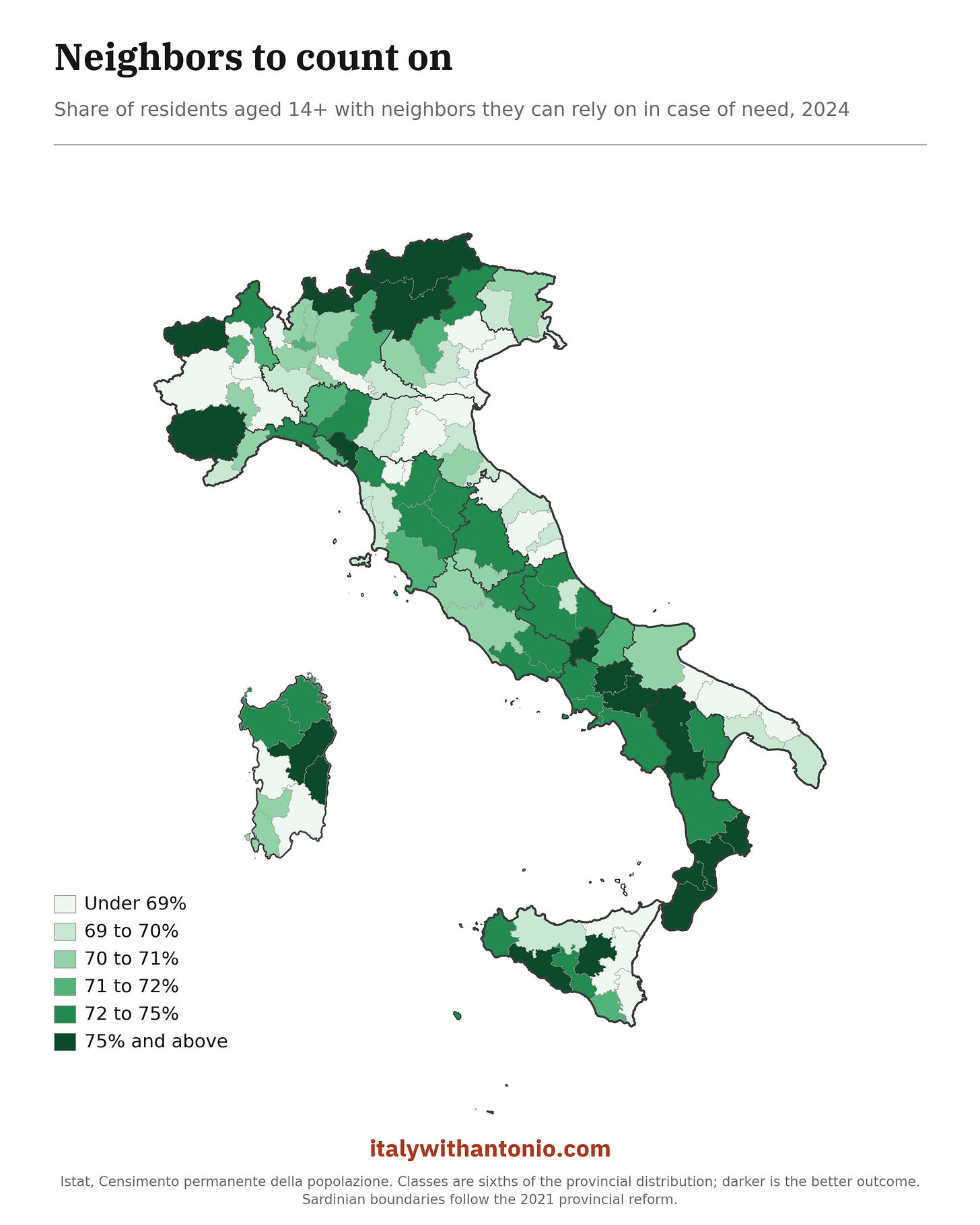 Italy’s map of people able to count on neighbors.
