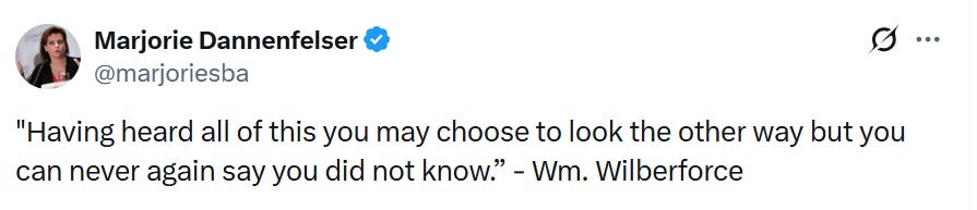 A tweet by Marjorie Dannenfelser quoting William Wilberforce