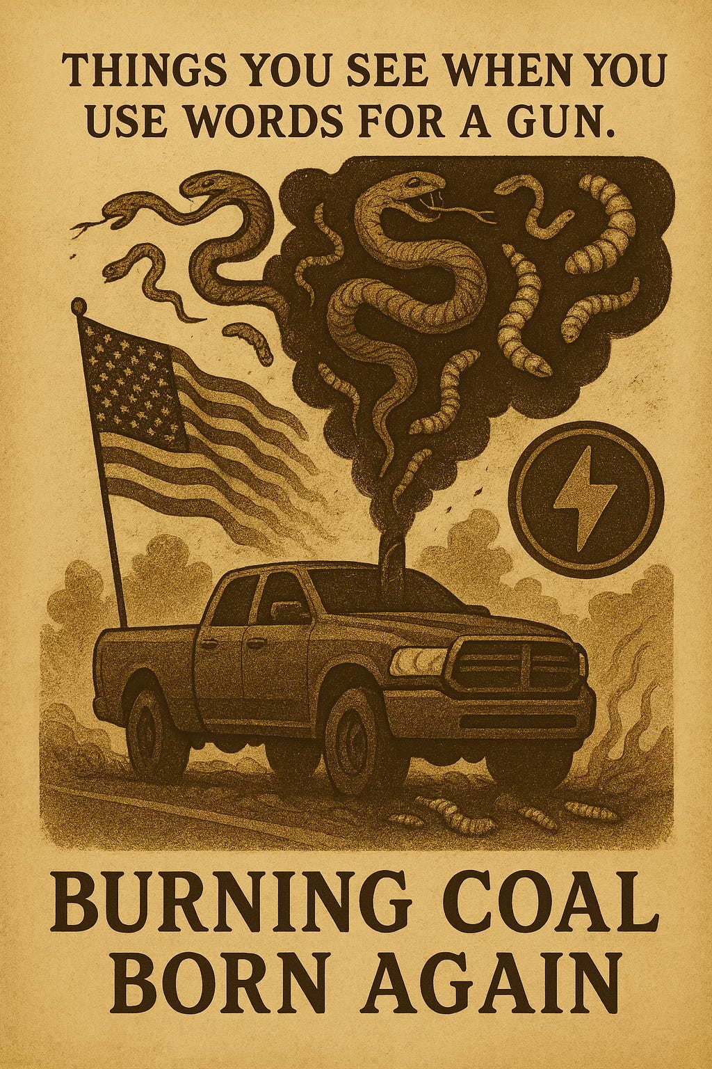 “Things you see when you use words for a gun. Burning Coal / Born Again.”