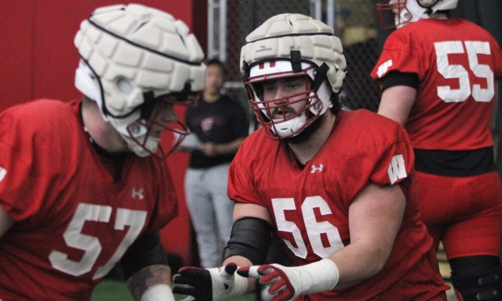 Wisconsin Badgers offensive linemen Joe Brunner and Jake Renfro