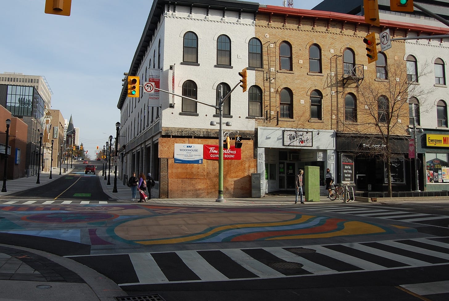 Downtown Kitchener at the intersection of King and Queen.