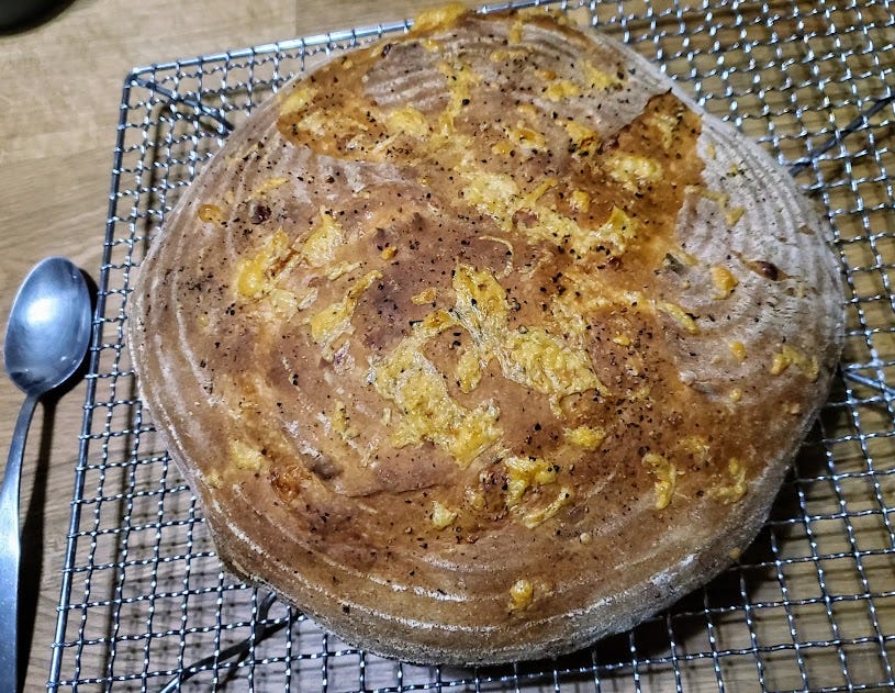 Cheddar and black pepper bread boule.