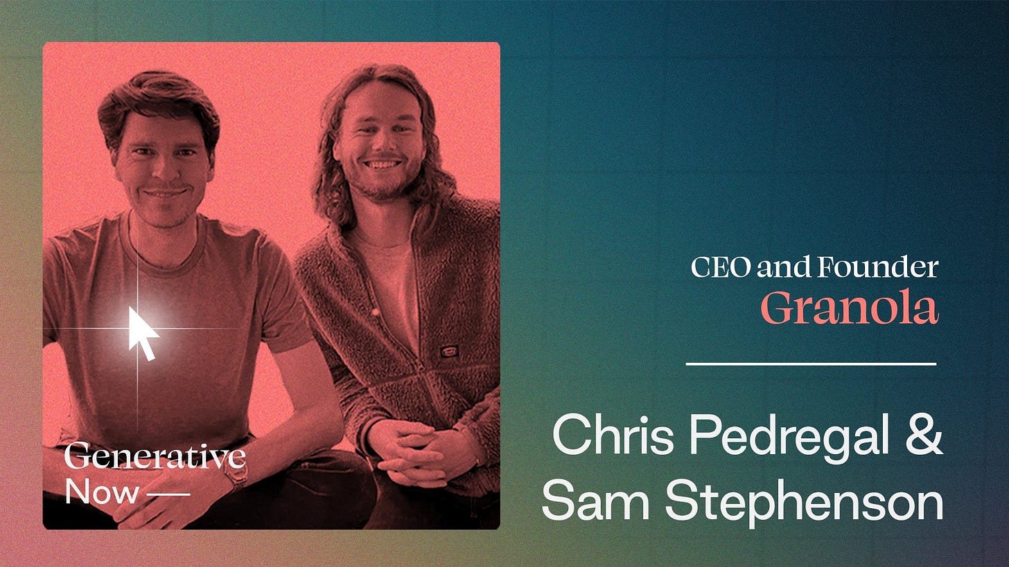 Michael Mignano on X: "Here's my full conversation with the founders of Granola (@meetgranola), @cjpedregal and @samstphenson: YouTube: https://t.co/1L7s99I7sP Spotify: https://t.co/tVyFJsdKUt Apple Podcasts: https://t.co/gXxd8TOW3o https://t.co ... Michael Mignano on X: "Here's my full conversation with the founders of Granola (@meetgranola), @cjpedregal and @samstphenson: YouTube: https://t.co/1L7s99I7sP Spotify: https://t.co/tVyFJsdKUt Apple Podcasts: https://t.co/gXxd8TOW3o https://t.co ...