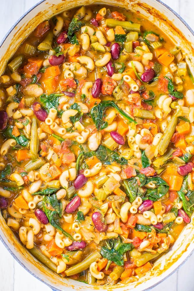 Copycat Olive Garden Minestrone Soup in large Dutch oven. Copycat Olive Garden Minestrone Soup in large Dutch oven.