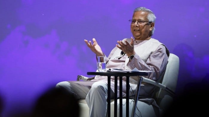 Bangladesh interim leader Muhammad Yunus speaks during a conference