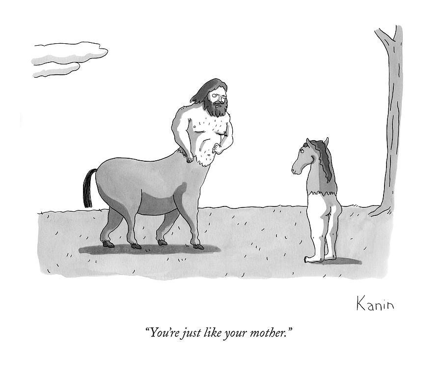 A Centaur Angrily Talks To A Creature Who by Zachary Kanin