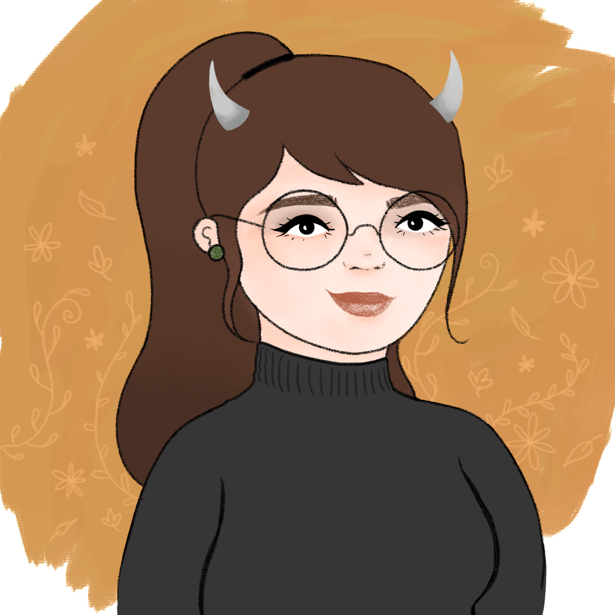 Handmade avatar depicting pen name Emily Hart, brown-haired and dorky