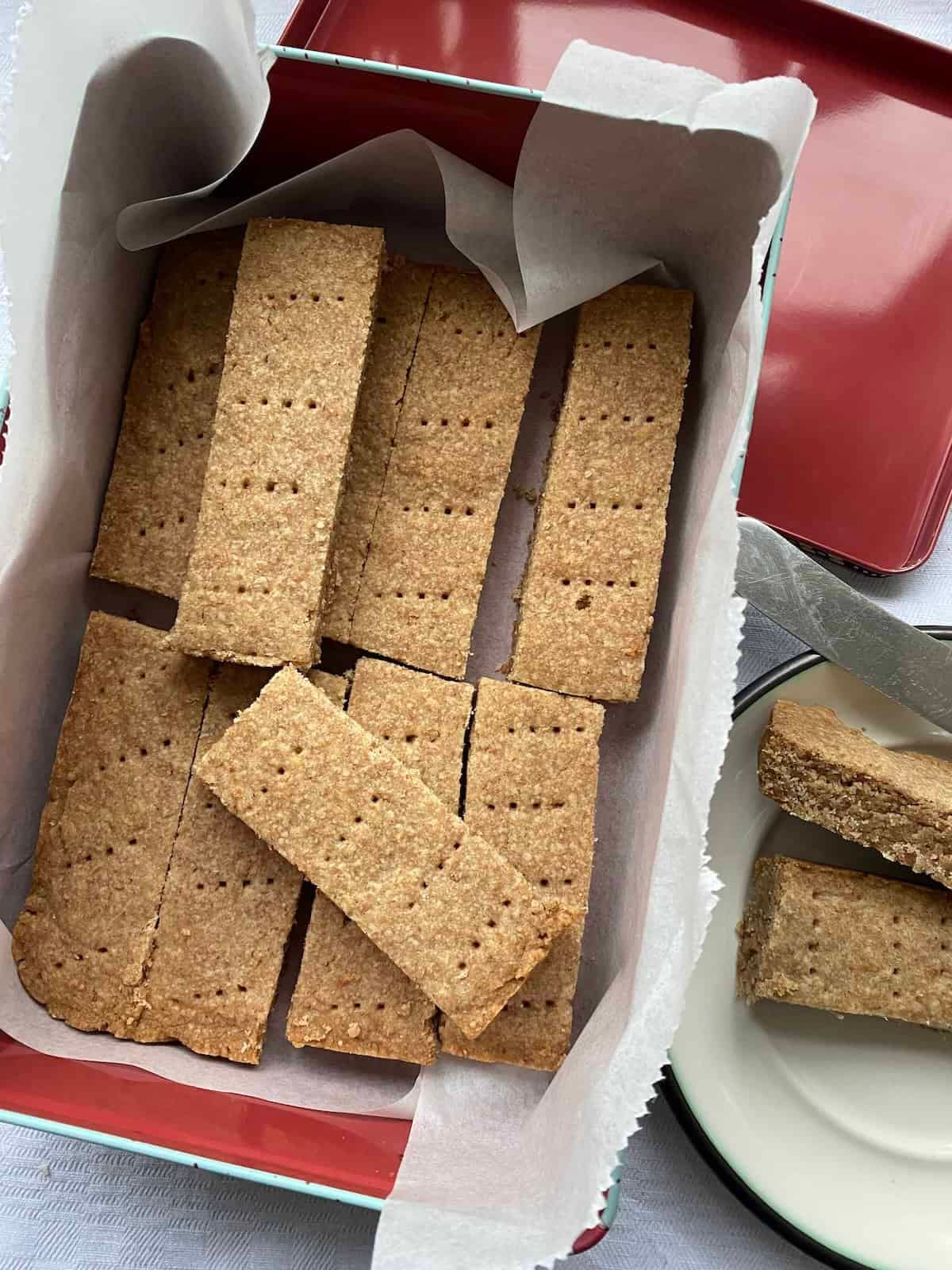 Wholemeal Vanilla Shortbread in a tin. Wholemeal Vanilla Shortbread in a tin.