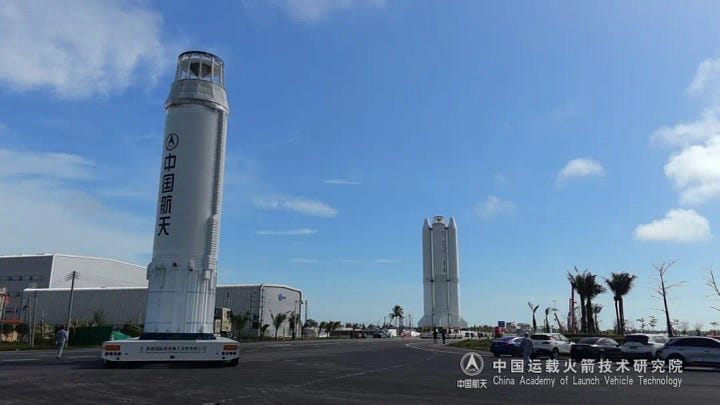 The boosters, first-stage, second-stage, and fairing of the Long March 8A being prepared for its December 6th 2025 mission.