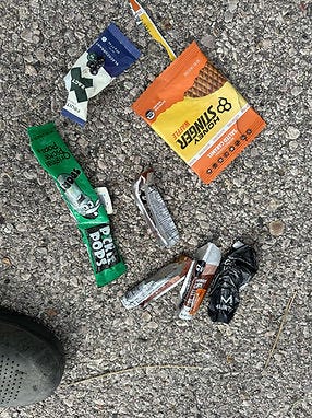 Used energy gels wrappers