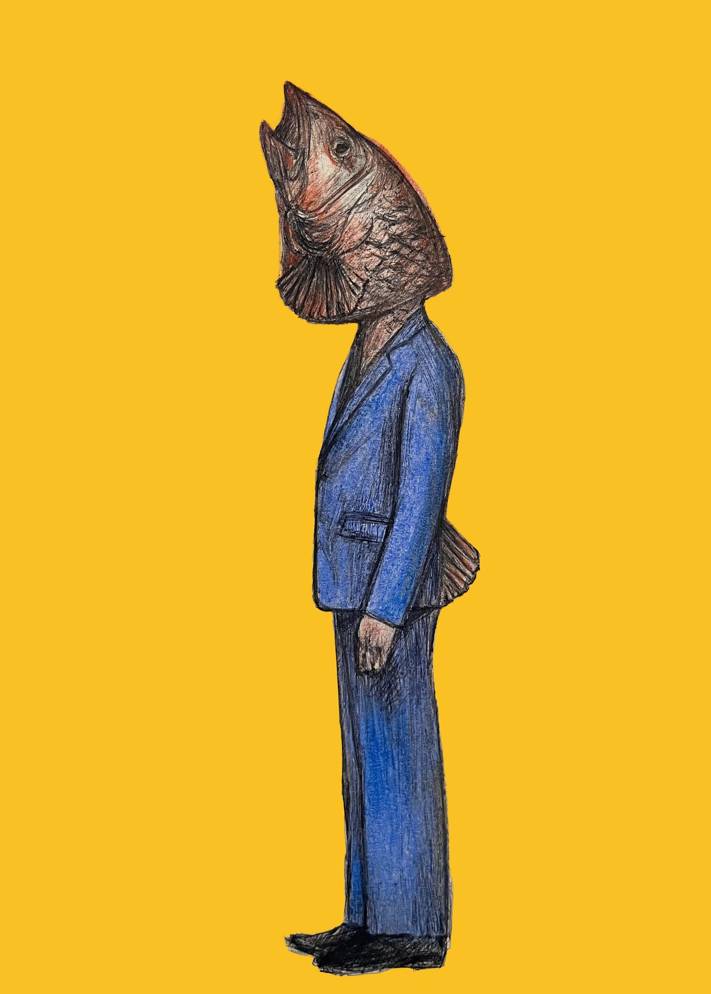 A man- fish in a blue suit A man- fish in a blue suit