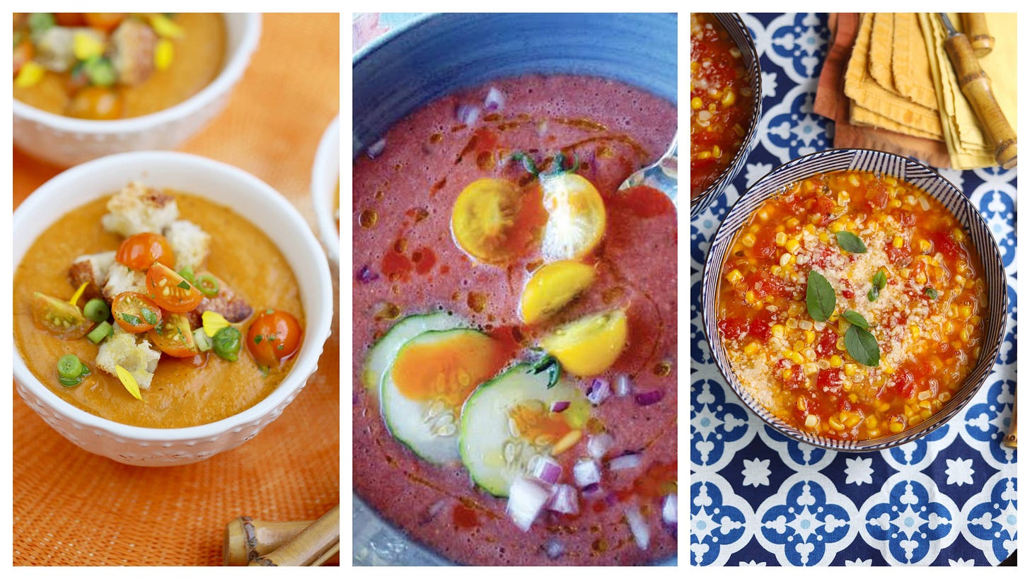 Tomato Soups, Cook the Vineyard: Andalusian Gazpacho, Salmorejo, Tomato Corn Chowder
