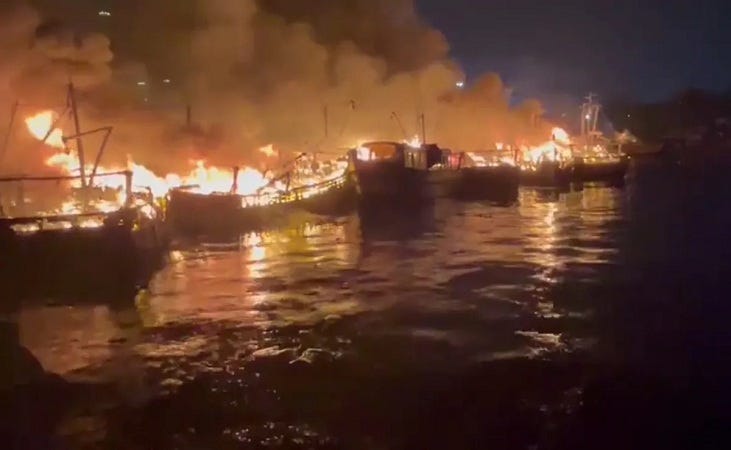 Visakhapatnamharbour firefishingboatson fireVisakhapatnamharbour