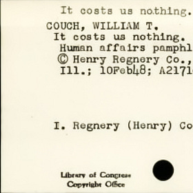 It Costs Us Nothing: Post-War Consensus University Press