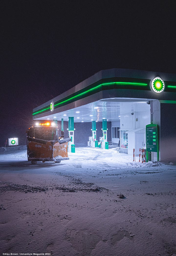 Photos of gas stations in a blizzard