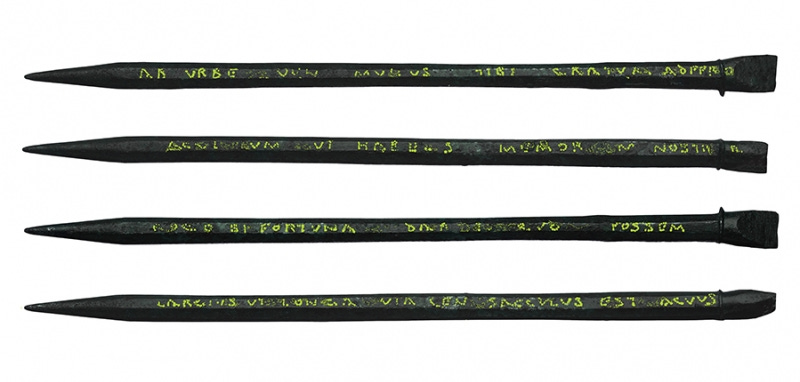 A unique inscribed Roman stylus uncovered by MOLA archaeologists during excavations for Bloomberg's European headquarters in London. The inscription has been highlighted in yellow (c) MOLA A unique inscribed Roman stylus uncovered by MOLA archaeologists during excavations for Bloomberg's European headquarters in London. The inscription has been highlighted in yellow (c) MOLA