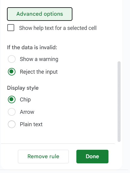 Advanced options