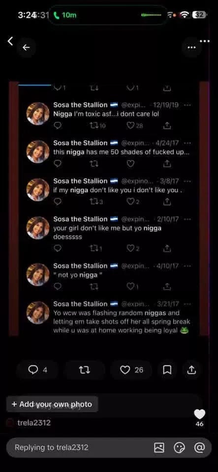 Old tweets from Sosa the Stallion (Brittany Boltinhouse) using the n-word and calling herself toxic Old tweets from Sosa the Stallion (Brittany Boltinhouse) using the n-word and calling herself toxic