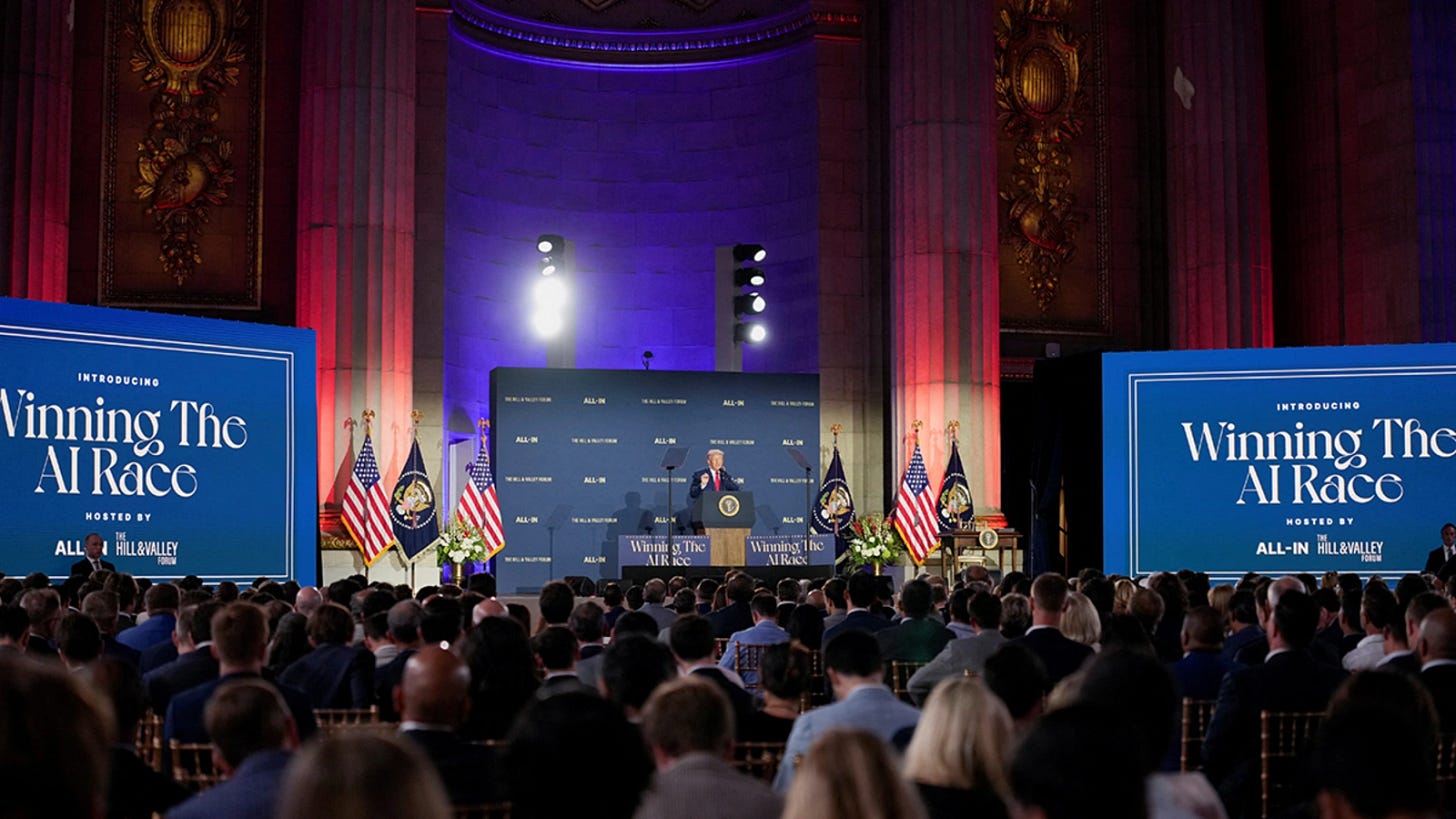 President Donald Trump delivers remarks on artificial intelligence at the "Winning the AI Race" Summit in Washington D.C., on July 23.