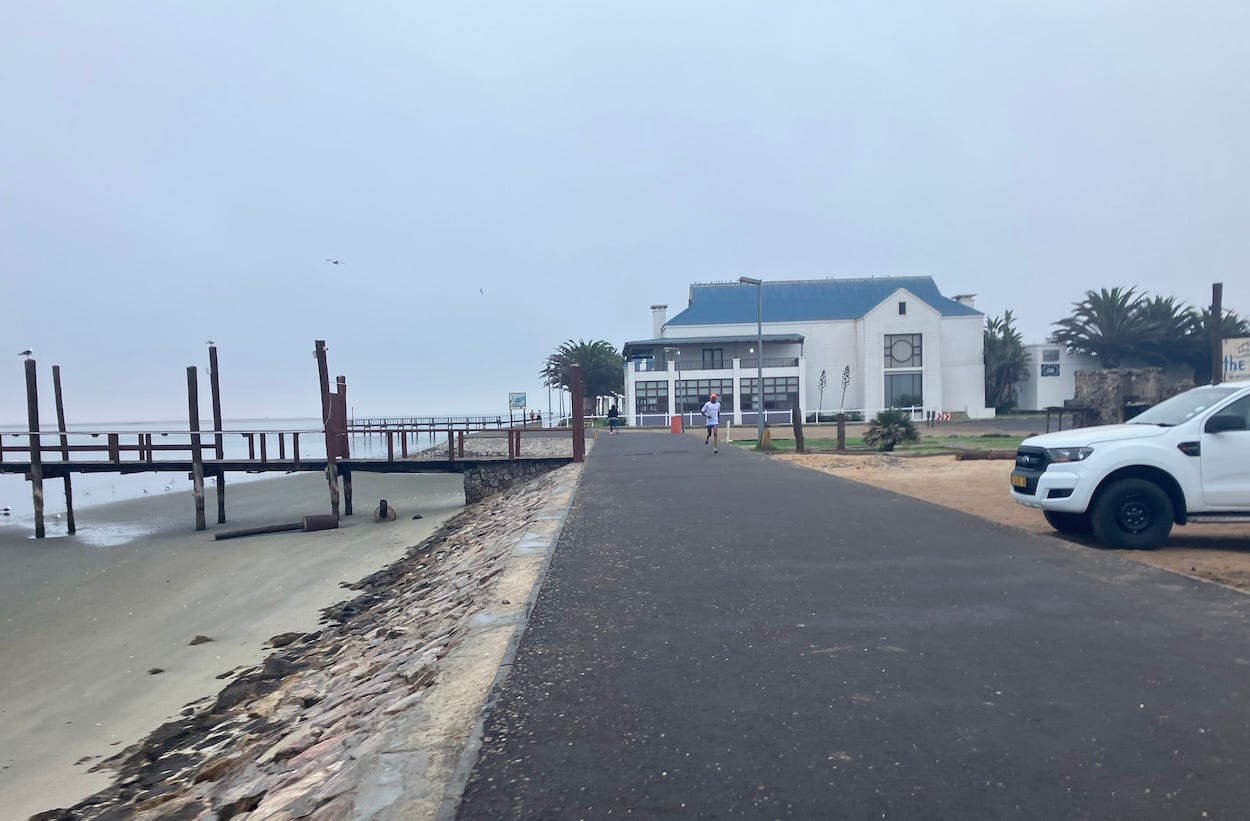 Running toward a hotel along the path